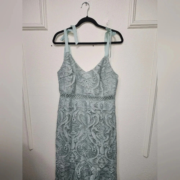 Lulus Won Your Heart Sage Green Lace Tie-Strap High-Low Midi Dress Party - Picture 8 of 12